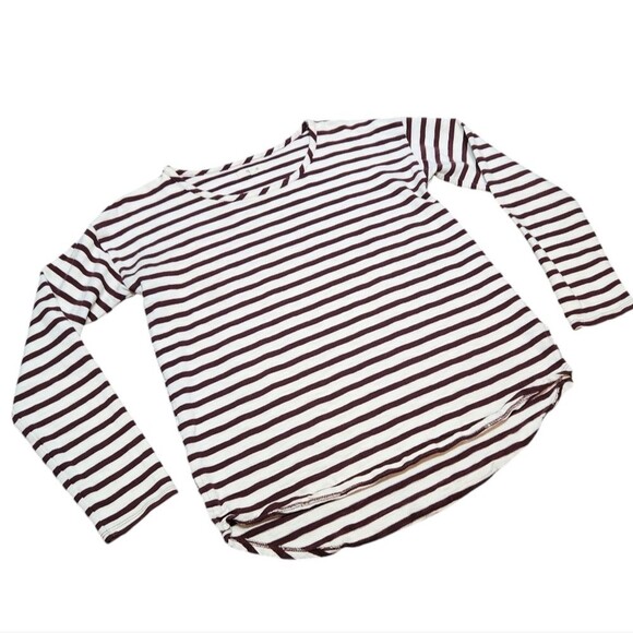 Madewell Top Setlist Stripe Pullover Merlot Purple Brown lvory Long Sleeve S - Picture 5 of 10